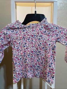 JoJo Maman Bebe White Long-Sleeve Floral Tee with Pink & Blue Flowers